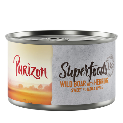 Purizon Superfoods 12 x 140 g - Everzwijn  met Haring. Zoete Aardappel en Appel - natvoer honden