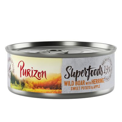 Purizon Superfoods 6 x 70 g - Wild zwijn met haring, zoete aardappel en appel - natvoer katten
