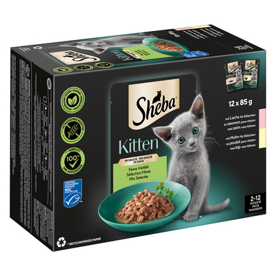 12x 85g Sheba Kitten Varianten Vershoudzakjes Zalm en Kip Katten Natvoer - natvoer katten