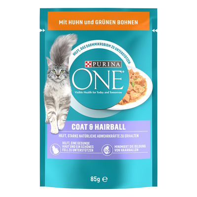 26x85g Coat & Hairball Kip & Sperziebonen Purina ONE Kattenvoer - natvoer katten