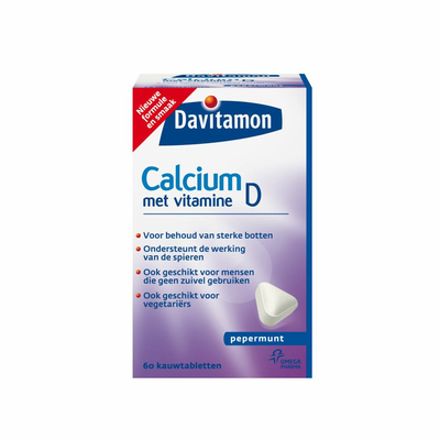 4x Davitamon Calcium Vitamine D Pepermunt 60 kauwtabletten