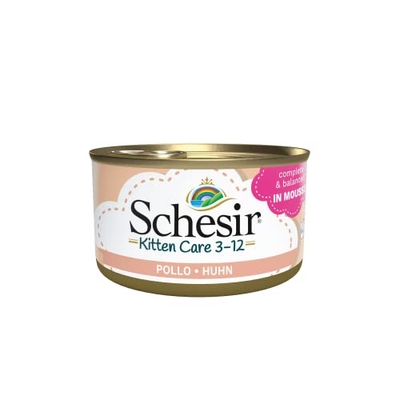Schesir Cat Kitten Mousse Kip natvoer voor jongens katten, kattenvoer nat, graanvrij, met veel eiwitten, vitaminen en mineralen (24 x 85 g blik) - natvoer katten