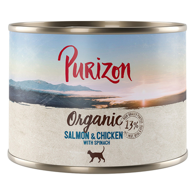 12x200g Adult Organic Zalm & Kip met Spinazie Purizon Kattenvoer - natvoer katten