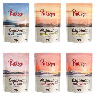 Purizon Organ Gemengd pakket (kip, rund, zalm, hert) 24 x 85 g - natvoer katten