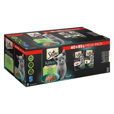 80 x 85 g Sheba Kitten soorten Maaltijdzakjes Fijne afwisseling in sauce (zalm en kip) nat kattenvoer - natvoer katten