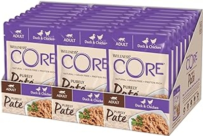 Wellness CORE Puur paté eend en kip, paté voor katten, nat kattenvoer met hoog vleesgehalte, graanvrij, 24 x 85 g - natvoer katten
