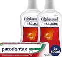 Chlorhexamed dagelijkse mondspoeling, 2 x 500 ml + Parodontax fluoride tandpasta, 1 x 75 ml