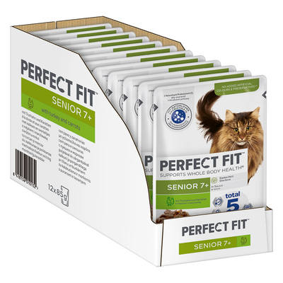 96 x 85 g Perfect Fit Senior 7+: Kalkoen en Wortel - natvoer katten