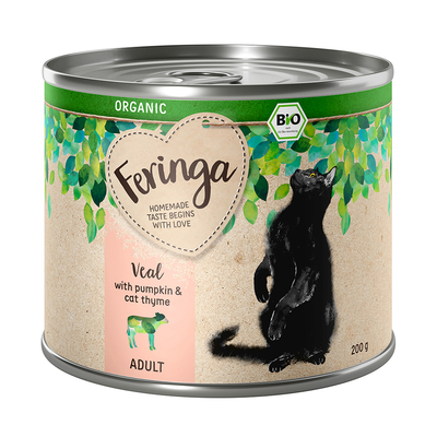 6x200g Organic Adult Kalf met Pompoen en Amberkruid Feringa Kattenvoer nat - natvoer katten