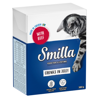 Smilla Hapjes in Saus  24 x 370 en Smilla Hapjes in Gelei 24 x 380 g Kattenvoer - Rund in Gelei - natvoer katten