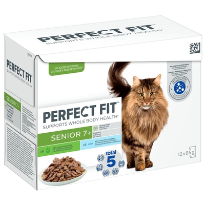 96 x 85 g  Perfect Fit Mixpack Senior 7+: Kalkoen en Diepzeevis Kattenvoer - natvoer katten