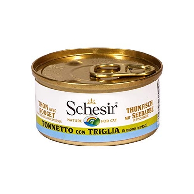 Schesir Cat in bouillon tonijn met zeebaarf, kattenvoer nat in eigen kookbouillon, 24 blikjes x 70 g - natvoer katten