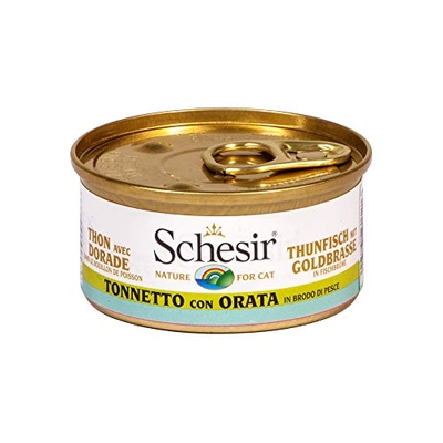 Schesir Cat in bouillon tonijn met goudbrasem, kattenvoer nat in eigen kookbouillon, 24 blikjes x 70 g - natvoer katten