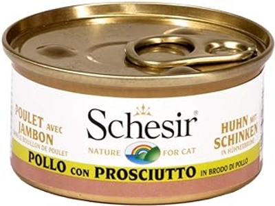 Schesir Cat in Bruhe kip met ham, kattenvoer nat in eigen kookbrouw, 24 blikjes x 70 g - natvoer katten