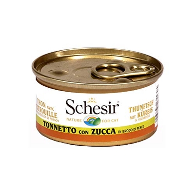 Schesir Cat in bouillon tonijn met pompoen, kattenvoer nat in eigen kookbouillon, 24 blikjes x 70 g - natvoer katten