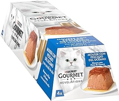 Purina Gourmet Revelations Mousse met saus, natvoer voor katten met zeevissen, 6 verpakkingen met 4 piramides van 57 g, 24 piramides - natvoer katten