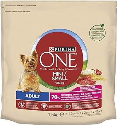 Purina One Mini en Small, brokken met rundvlees en rijst, 1,5 kg - hondenbrokken