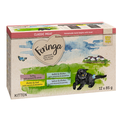 Voordeelpakket Feringa Classic Meat Menu Kitten Zakjes 24 x 85 g Kattenvoer - Mixpakket 1: Kalkoen, kip & kalfsvlees, konijn & kip, zalm & kip - natvoer katten