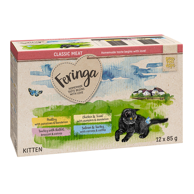 Voordeelpakket Feringa Classic Meat Menu Kitten Zakjes 24 x 85 g Kattenvoer - Mixpakket 2: Gevogelte, kalkoen & konijn, kip en forel, zalm & kalkoen - natvoer katten