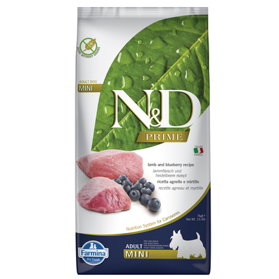 2x7kg Prime Graanvrij Adult Mini Lam Bosbes Farmina N&D voor honden - hondenbrokken