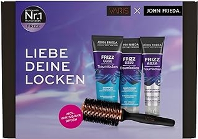 John Frieda x Varis Frizz Ease droomkrullende voordeelset - inhoud: shampoo, 250 ml/conditioner, 250 ml/Definerende krulcrème, 150 ml/Varis Boar Brush haarborstel - geïnspireerd door stylisten