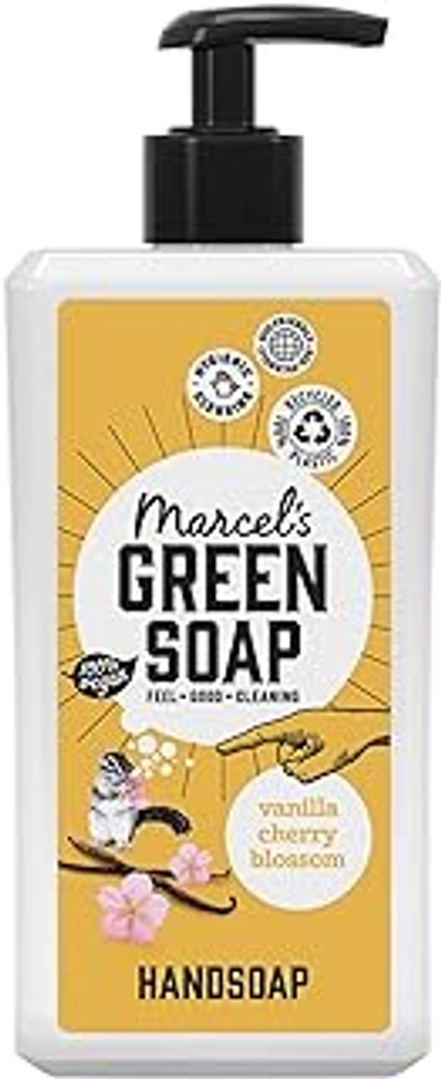 Marcel's Green Soap - Handzeep vanille & kersenbloesem - dispenser - 100% milieuvriendelijk - 100% veganistisch - 97% biologisch afbreekbaar - 500 ml handzeep