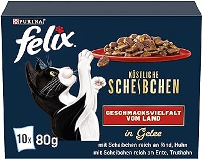 Felix Heerlijke plakjes kattenvoer nat in gelei, smaakdiversiteit van het land, verpakking van 6 6 x 10 zakjes à 80 g - natvoer katten