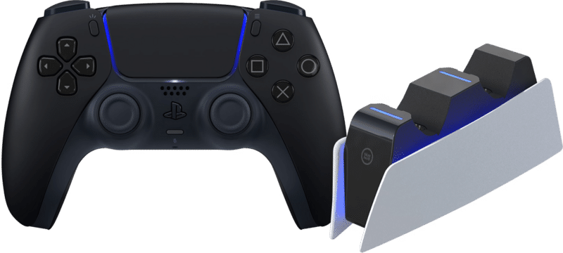 Sony PlayStation 5 DualSense draadloze controller Midnight Black + BlueBuilt oplaadstation