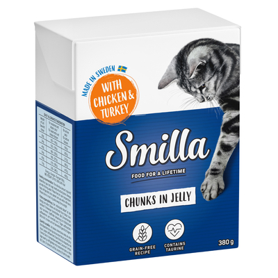 Smilla Hapjes in Saus  24 x 370 en Smilla Hapjes in Gelei 24 x 380 g Kattenvoer - Kip & Kalkoen in Gelei - natvoer katten