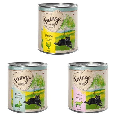 Feringa Single Meat Menu 6 x 800 g - Mixpakket 1 (Kip. konijn. lam) - natvoer katten