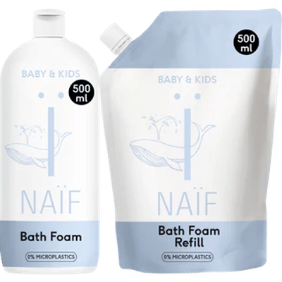 Naïf Verzorgende Badschuim Fles en Navulverpakking voor Baby & Kids - 1000 ml
