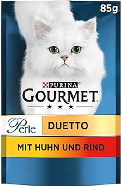PURINA GOURMET Perle Duetto Katzenfutter nass, mit Huhn und Rind, 26er Pack 26 x 85g - natvoer katten