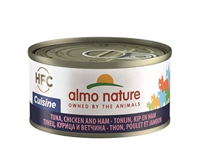Almo Nature HFC Cuisine natvoer kattenvoer met tonijn, kip en ham, 24 x 70 g blikjes - natvoer katten