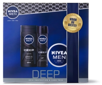 NIVEA MEN Deep Geschenkset Mannen - Cadeau Man - Giftset met Douchegel, Deodorant en Crème - Sinterklaas Cadeau - Kerstcadeau