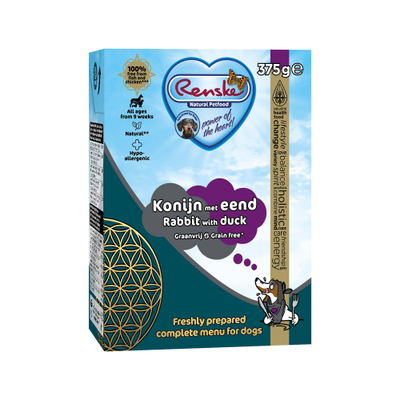 Renske Vers Konijn met Eend - Graanvrij - 12 x 375 gram - natvoer honden