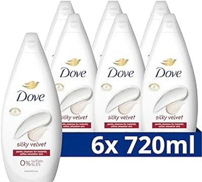 Dove Essential Care Silky Velvet Verzorgende Douchegel, transformeert zelfs de meest droge huid - 6 x 720 ml - Voordeelverpakking