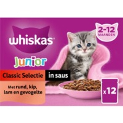 Whiskas Junior classic selectie in saus Nat kattenvoer 1,02 kg - natvoer katten