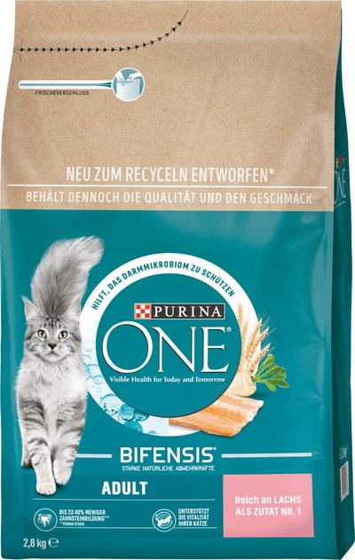 PURINA ONE Katten droogvoer met zalm en volle granen, Adult, 2.8 kg kattenbrokken
