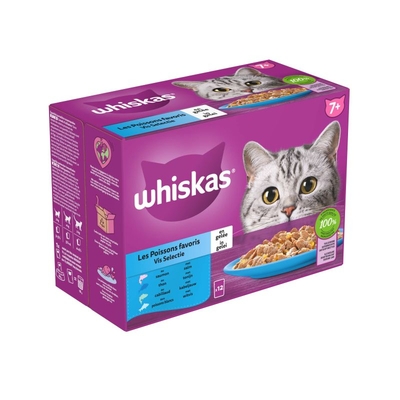 Whiskas 7+ Vis Selectie in Gelei Maaltijdzakjes Multipack 12 x 85 gr - natvoer katten