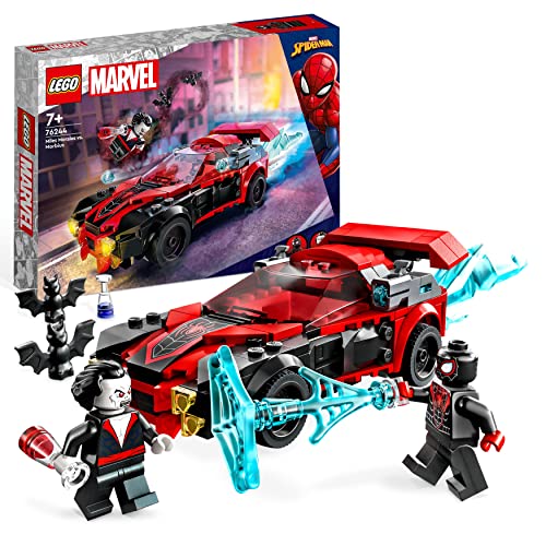 LEGO 76244 Marvel Miles Morales vs. Morbius, Spider-Man Constructie Speelgoed voor Jongens en Meisjes met Raceauto en Poppetjes, Spidey Avonturen Set