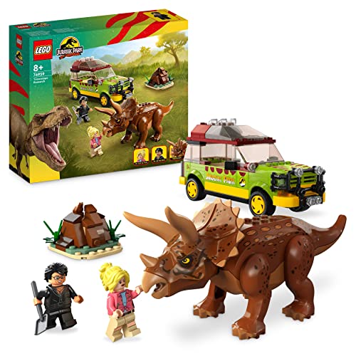 LEGO 76959 Jurassic Park Triceratops onderzoek, Speelgoed Set voor Jongens, Meisjes, Kinderen vanaf 8 Jaar met Ford Explorer Auto en Dino Figuur, 30ste Verjaardag Collectie