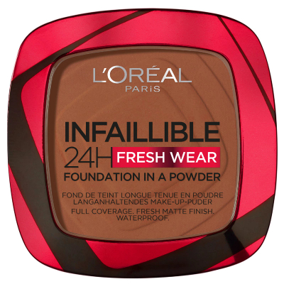 L’Oréal Paris Infaillible 24h Fresh Wear Foundation in a Powder - poeder - foundation en poeder in één - 24 uur lang een natuurlijke, egale en matte finish - geeft niet af - 375 Deep Amber - 9 gr.