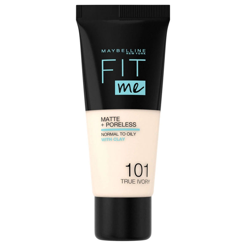 Maybelline New York - Fit Me Matte + Poreless Foundation - 101 True Ivory - Medium Dekkende Foundation met Matte Finish voor de Normale tot Vette Huid - 30 ml