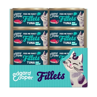 Edgard & Cooper graanvrij tonijn- en inktvisfilets kat natvoer blikjes 24 x 70gr - natvoer katten