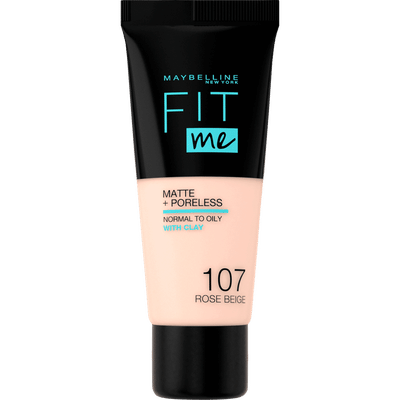 Maybelline New York - Fit Me Matte + Poreless Foundation - 107 Rose Beige - Medium Dekkende Foundation met Matte Finish voor de Normale tot Vette Huid - 30 ml