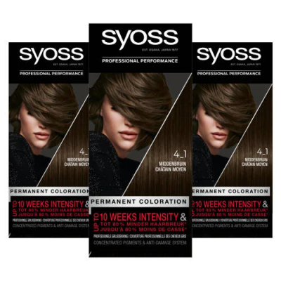 Syoss Color Baseline haarkleuring - 4-1 Middenbruin - 3 stuks voordeelverpakking