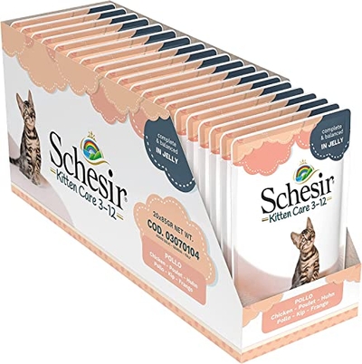 Schesir Kipfilet Cat Jelly Kitten, natvoer voor kittens in gelei, 20 zakjes x 85 g - natvoer katten