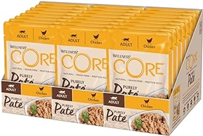 Wellness CORE Purely Paté kip, paté voor katten, nat kattenvoer met een hoog vleesgehalte, graanvrij, 24 x 85 g, brand is Wellness CORE. - natvoer katten