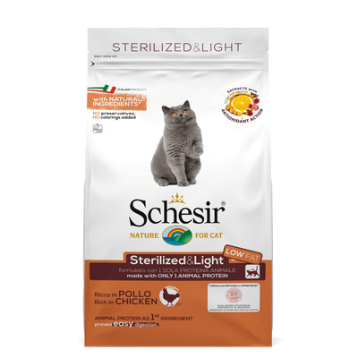 Schesir Kat gesteriliseerde kip, droog kattenvoer voor gesteriliseerde katten, droogvoer in zak, 1 verpakking (1 x 400 g) - kattenbrokken