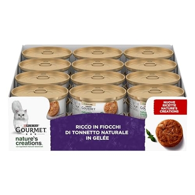 GOURMET Nature's Creations Natuurlijke tonnetvlokken van gelei met garnalen, aanvullend voer voor volwassen katten, 70 g blik - natvoer katten